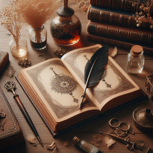 Imagem vintage de um livro aberto com uma pena