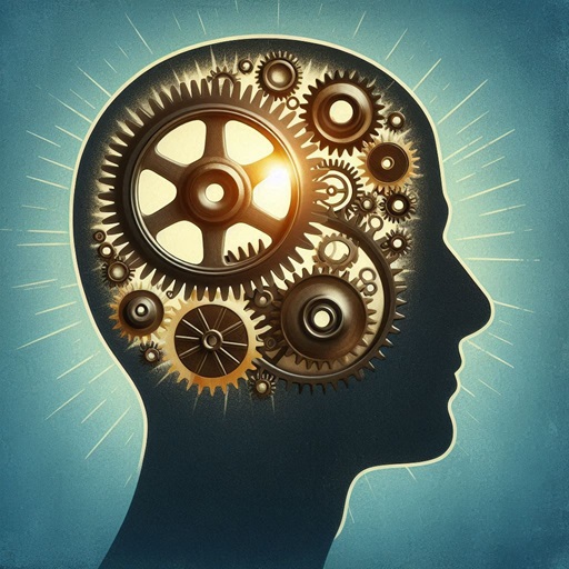 uma engrenagem vintage dentro de uma silhueta de uma cabeça de pessoa.png