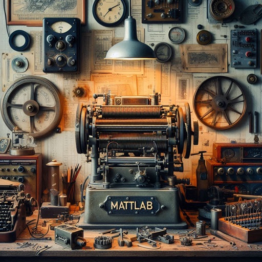uma oficina mecânica e eletrônica vintage com o texto MATTLAB.jpg